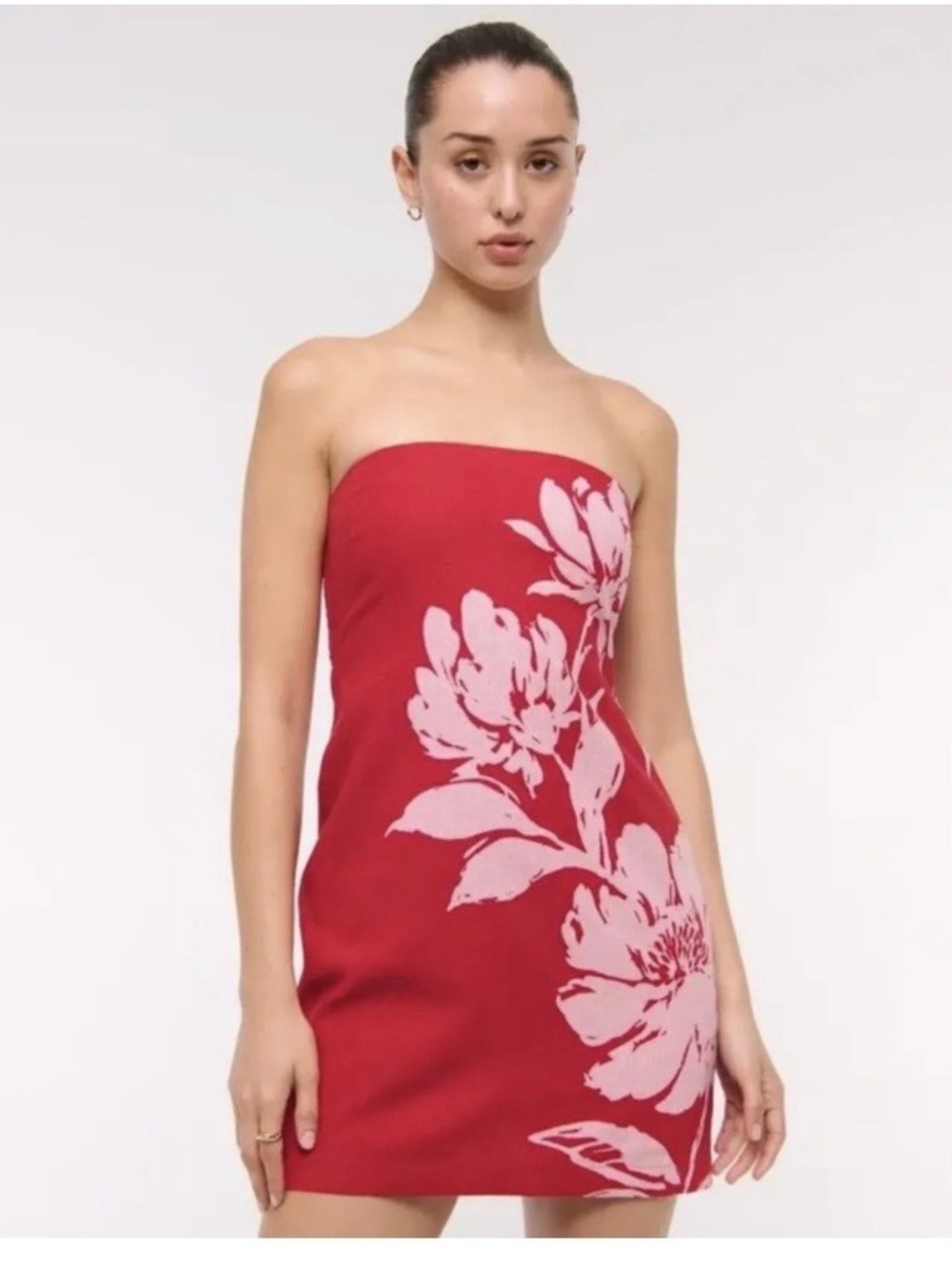 NWT Abercrombie & Fitch Strapless (or with strap) Red Dress w/Pink Floral Print